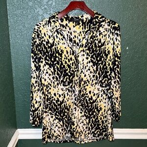 Alfani Yellow Leopard Print Blouse XL